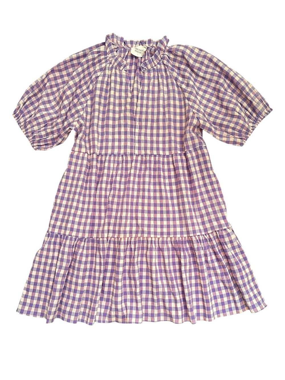 Tuckernuck Hyacinth House Sutton Tiered Mini Dress Pink and Purple Gingham Large